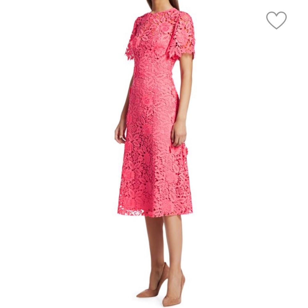 Floral Appliqué Flutter-Sleeve Midi Dress
